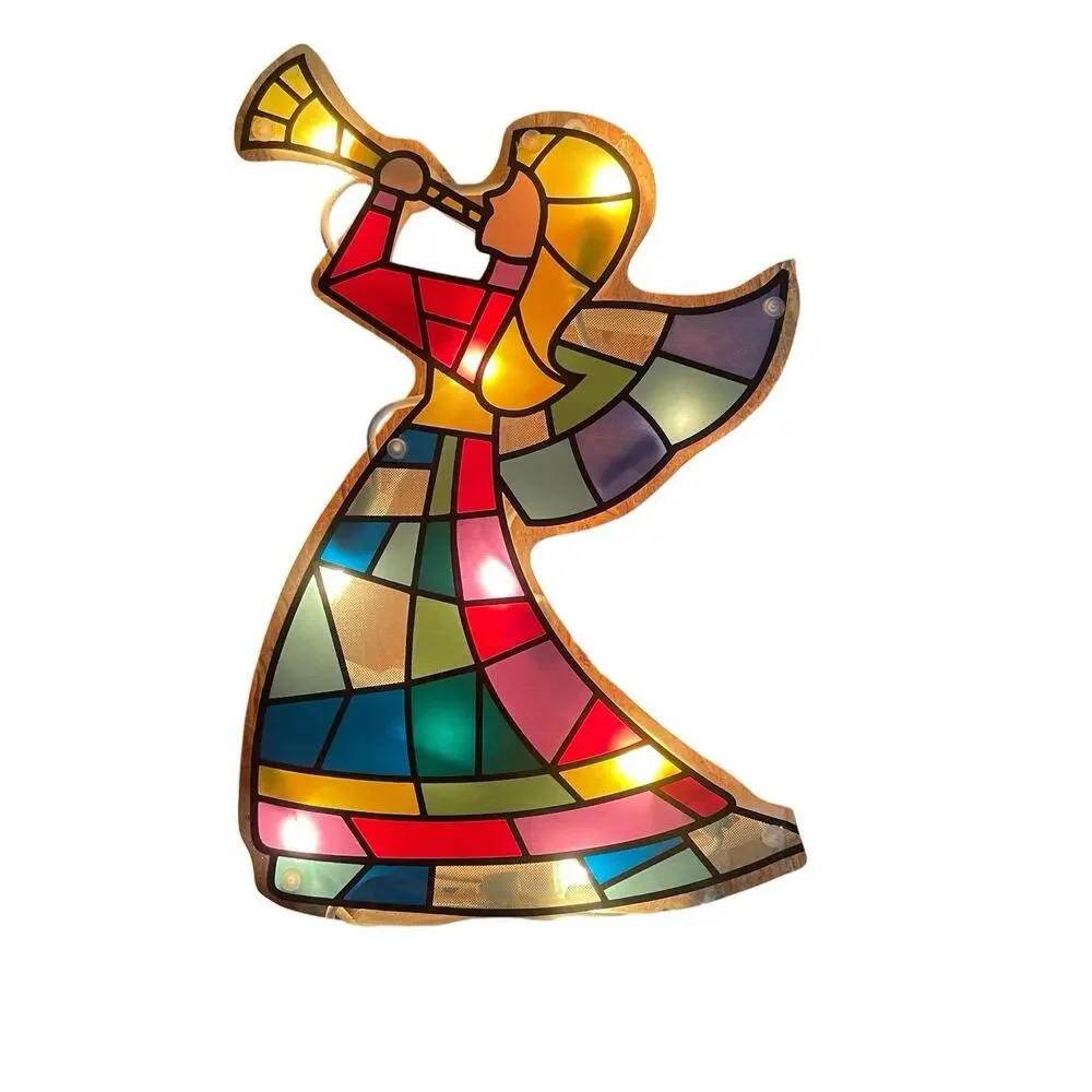 VTG Stained Glass Look Light Up Christmas Decor Lot of 5 MCM Santa Sleigh Angel